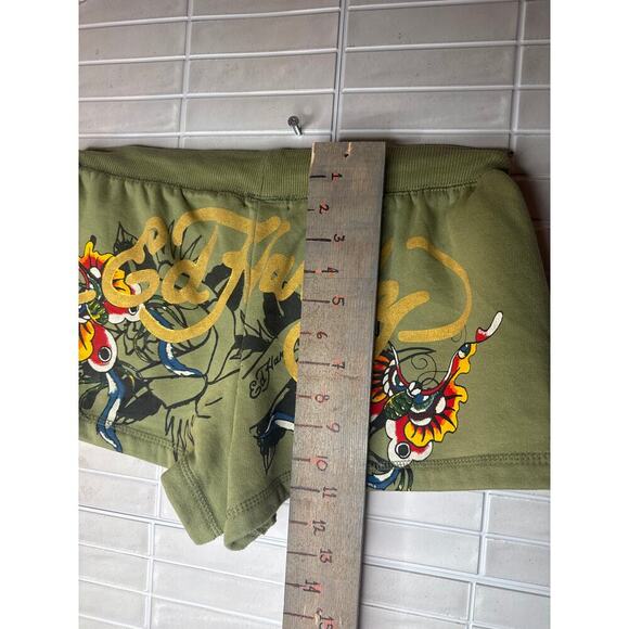 Ed Hardy Women’s Green Graphic Sweat Shorts – Size M, Vintage Y2K Style - Picture 4 of 7